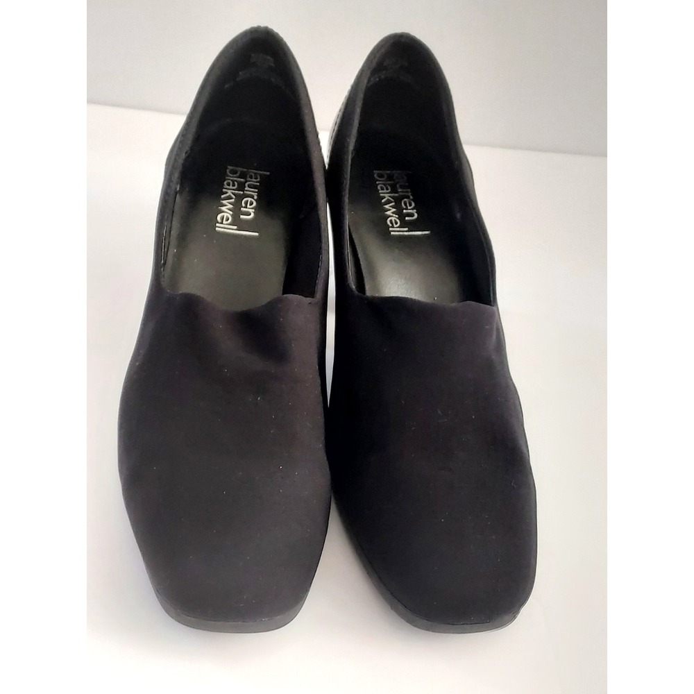 Lauren Blackwell Block Heel Stretch Fabric Size 7W  Black Shoes
